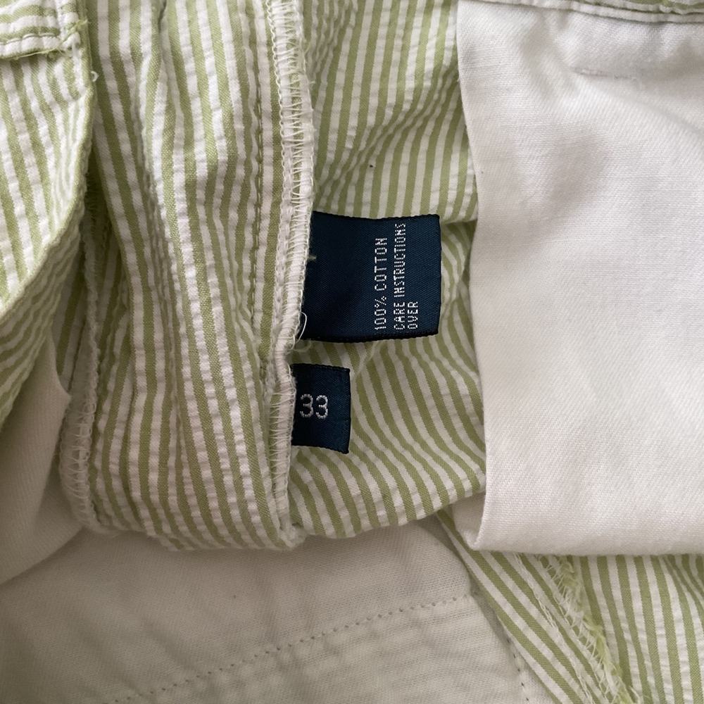 Polo Ralph Lauren Tyler Short Mens 33 Green White Striped Seersucker Pleated VTG - Picture 9 of 11